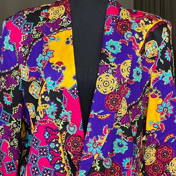 Jeweled tones retro relaxed/loose-fit single button blazer - Picture 3 of 7